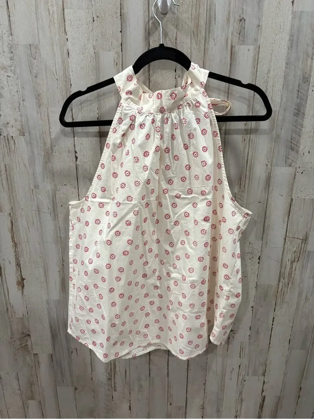 J by J. Crew White Red Floral Print Sleeveless Halter Top Tie Back Size 14 Boho